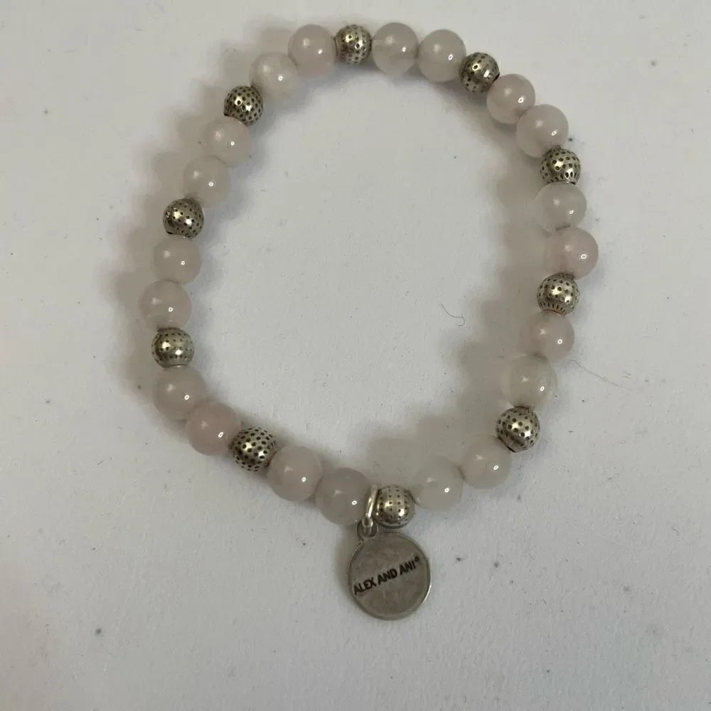 Alex and Ani| White Jade| Silver accent|Stretch bracelet